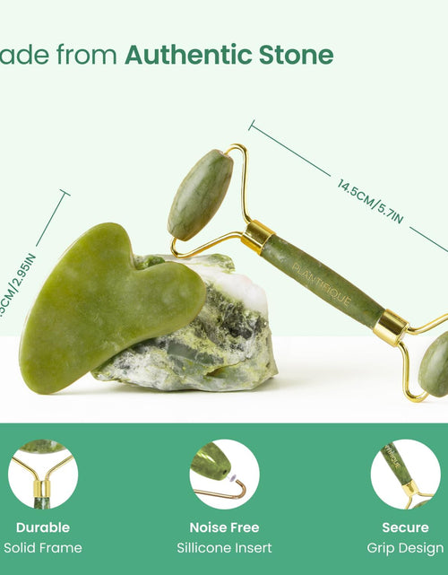 Load image into Gallery viewer, Jade Roller for Face and Gua Sha Facial Tools - Includes Real Jade Roller and Gua Sha Set - Certified Face Roller and Guasha for Your Skin Care Routine
