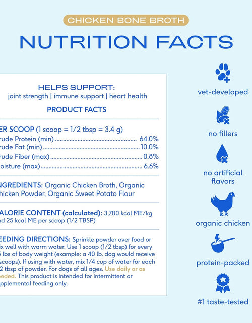 Load image into Gallery viewer, Bone Broth for Dogs and Cats – Dog Bone Broth Powder for Dog Food Topper for Picky Eaters – Cat and Dog Broth - Dog Gravy Topper for Dry Food – Chicken Broth for Dogs and Cast – 11.5 Oz
