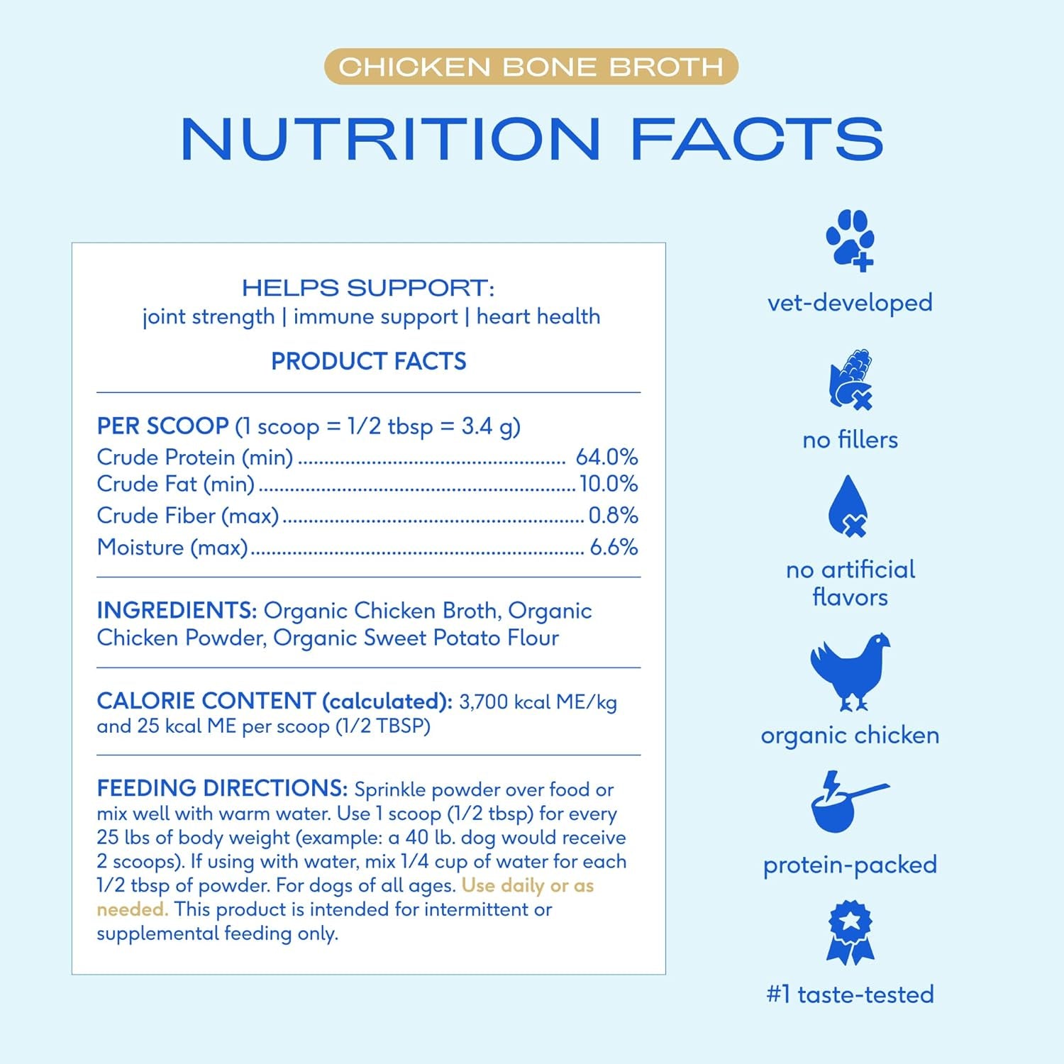 Bone Broth for Dogs and Cats – Dog Bone Broth Powder for Dog Food Topper for Picky Eaters – Cat and Dog Broth - Dog Gravy Topper for Dry Food – Chicken Broth for Dogs and Cast – 11.5 Oz