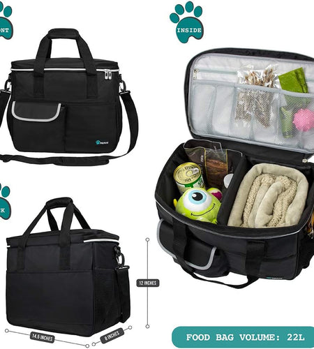 Dog Travel Bag | Airline Approved Tote Organizer with Multi-Function Pockets, Food Container Bag and Collapsible Bowl | Perfect Weekend Pet Travel Set for Dog, Cat