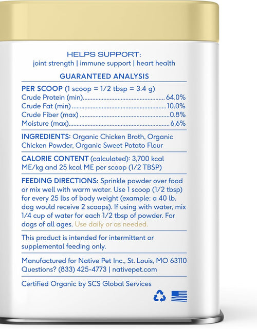 Load image into Gallery viewer, Bone Broth for Dogs and Cats – Dog Bone Broth Powder for Dog Food Topper for Picky Eaters – Cat and Dog Broth - Dog Gravy Topper for Dry Food – Chicken Broth for Dogs and Cast – 11.5 Oz
