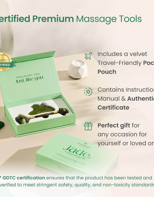 Load image into Gallery viewer, Jade Roller for Face and Gua Sha Facial Tools - Includes Real Jade Roller and Gua Sha Set - Certified Face Roller and Guasha for Your Skin Care Routine
