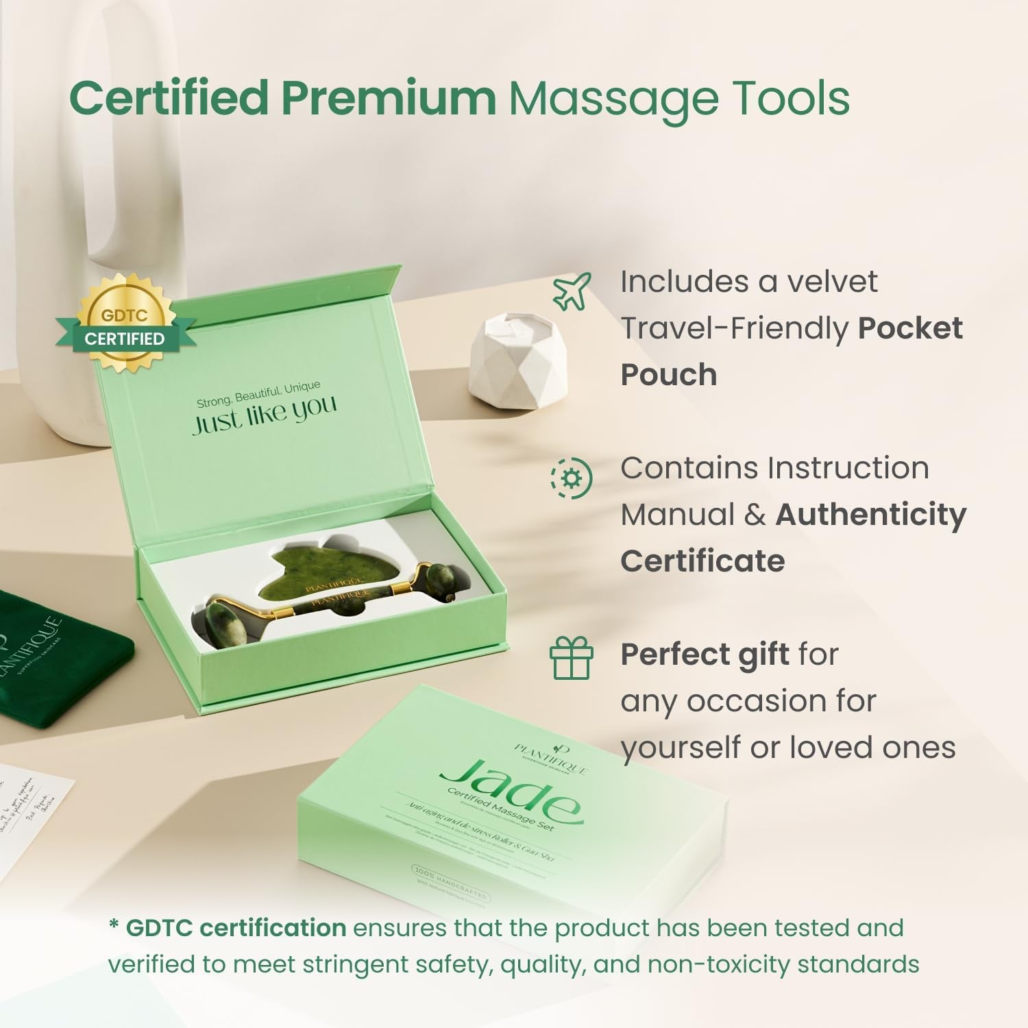 Jade Roller for Face and Gua Sha Facial Tools - Includes Real Jade Roller and Gua Sha Set - Certified Face Roller and Guasha for Your Skin Care Routine