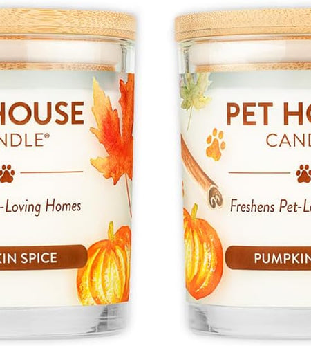 - 100% Natural Soy Wax Candle - Pet Odor Eliminator, up to 60 Hours Burn Time, Non-Toxic, Eco-Friendly Reusable Glass Jar Scented Candles – Pumpkin Spice - Pack of 2