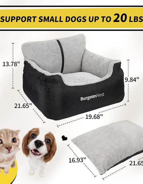 Load image into Gallery viewer, Dog Car Seat for Small Dogs, Soft Pet Car Travel Home Bed under 25 Lbs, Fully Detachable and Washable Cat Booster Carseats with Storage Pockets and Clip-On Leash Portable Carrier,Black
