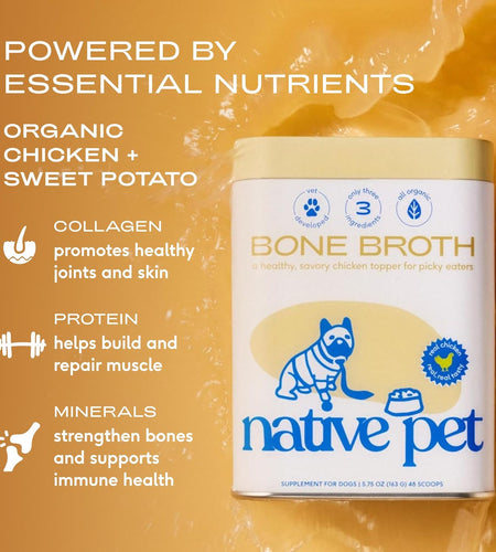 Bone Broth for Dogs and Cats – Dog Bone Broth Powder for Dog Food Topper for Picky Eaters – Cat and Dog Broth - Dog Gravy Topper for Dry Food – Chicken Broth for Dogs and Cast – 11.5 Oz