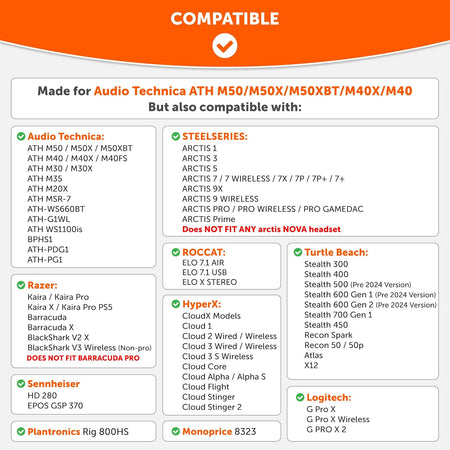 Wicked Cushions Velour Replacement Earpads for ATH M50X - Compatible with ATH M40X / M50XBT / Hyperx Cloud 1 & 2 / Steelseries Arctis 3/5 / 7 / 9X & Pro/Stealth 600 & More (Black)