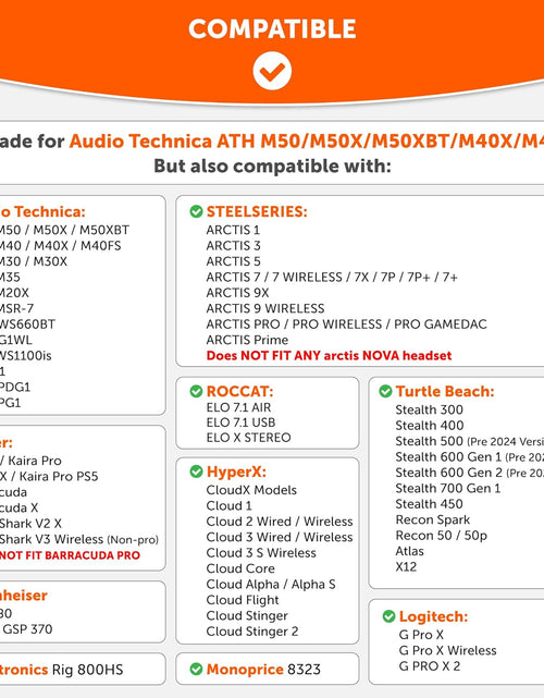 Load image into Gallery viewer, Wicked Cushions Velour Replacement Earpads for ATH M50X - Compatible with ATH M40X / M50XBT / Hyperx Cloud 1 &amp; 2 / Steelseries Arctis 3/5 / 7 / 9X &amp; Pro/Stealth 600 &amp; More (Black)
