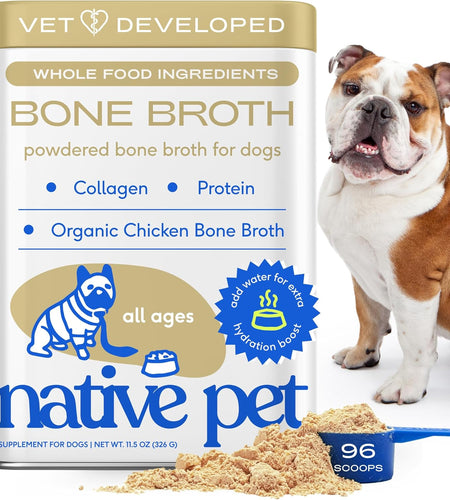 Bone Broth for Dogs and Cats – Dog Bone Broth Powder for Dog Food Topper for Picky Eaters – Cat and Dog Broth - Dog Gravy Topper for Dry Food – Chicken Broth for Dogs and Cast – 11.5 Oz