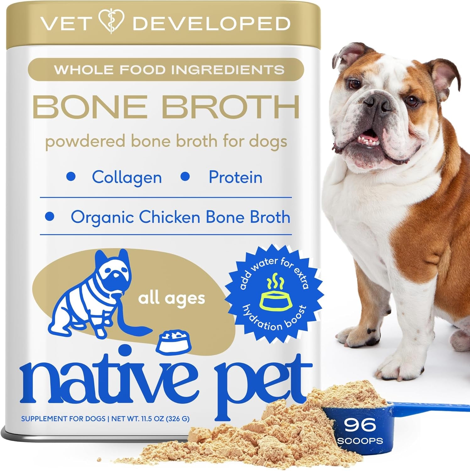 Bone Broth for Dogs and Cats – Dog Bone Broth Powder for Dog Food Topper for Picky Eaters – Cat and Dog Broth - Dog Gravy Topper for Dry Food – Chicken Broth for Dogs and Cast – 11.5 Oz