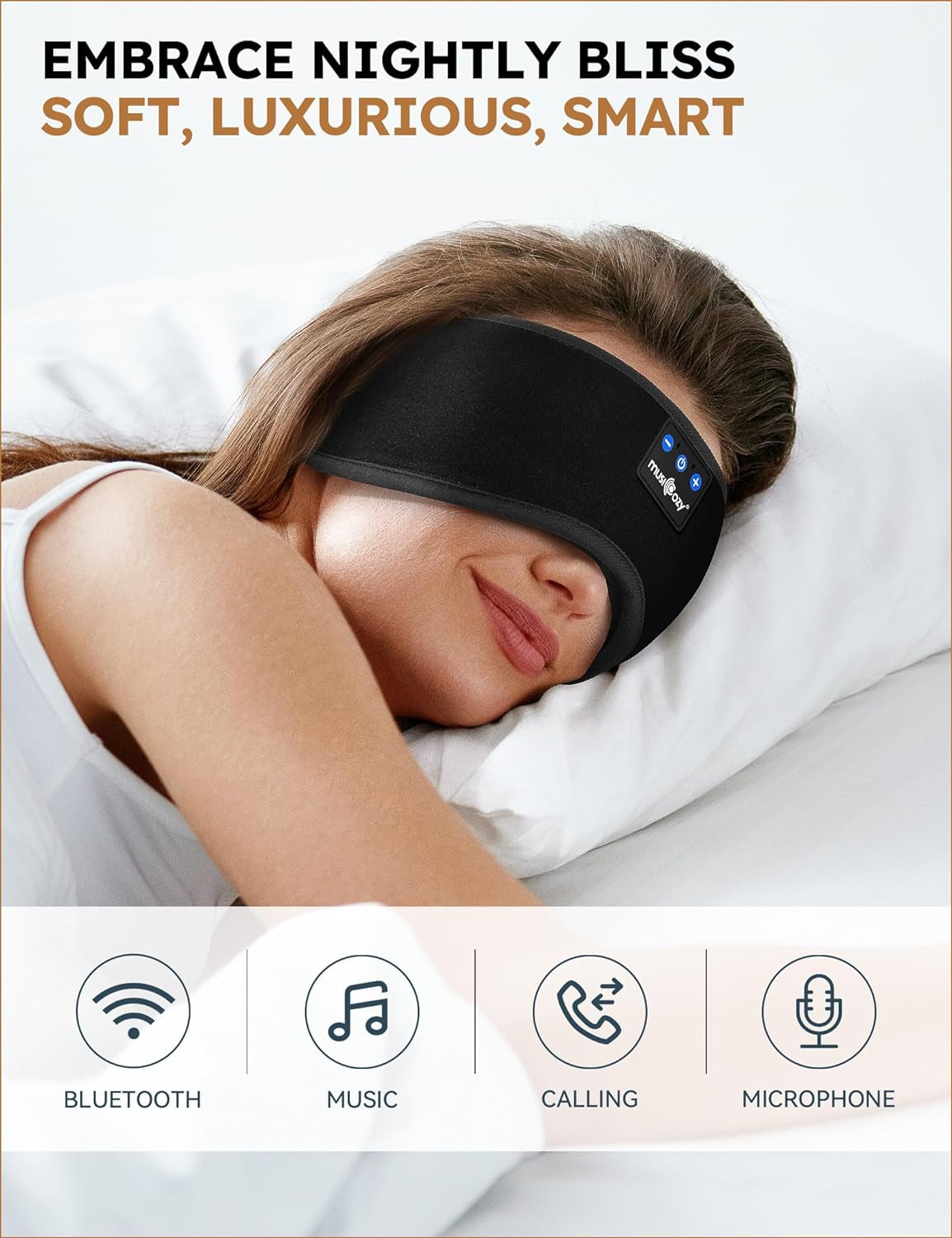 Sleep Headphones Bluetooth 5.4 Headband Sleeping Eye Mask for Mom Women Men Wireless Music Earbuds Earphones for Side Sleepers Built-In HD Speakers Cool Gadgets Unique Gifts