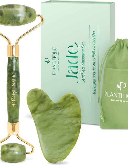 Load image into Gallery viewer, Jade Roller for Face and Gua Sha Facial Tools - Includes Real Jade Roller and Gua Sha Set - Certified Face Roller and Guasha for Your Skin Care Routine
