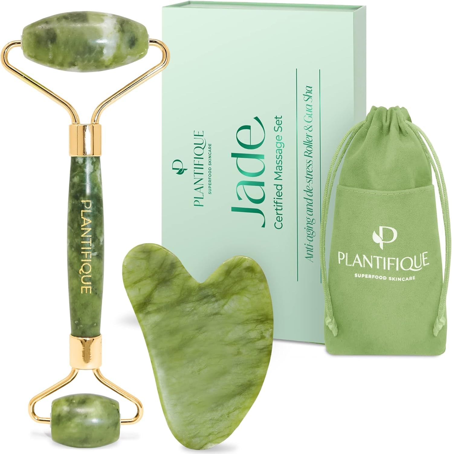 Jade Roller for Face and Gua Sha Facial Tools - Includes Real Jade Roller and Gua Sha Set - Certified Face Roller and Guasha for Your Skin Care Routine