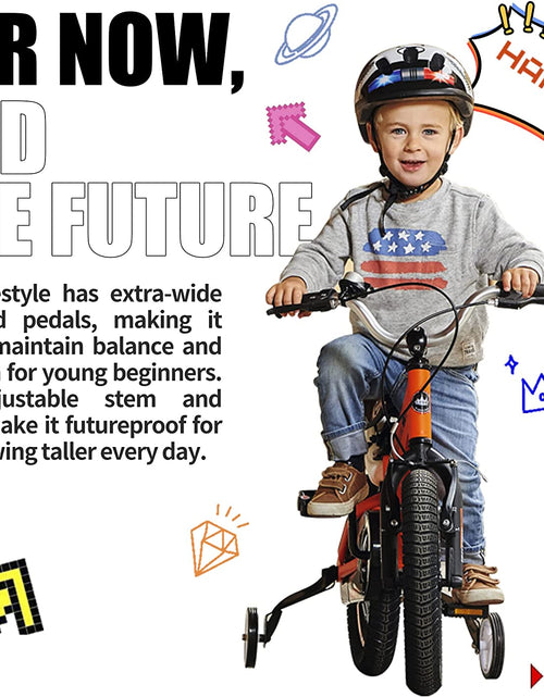 Load image into Gallery viewer, Kids Bike Boys Girls Freestyle Bicycle 12 14 16 Inch with Training Wheels, 16 18 20 with Kickstand Child'S Bike, Blue Red White Pink Green Orange
