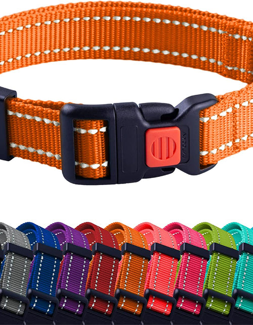 Load image into Gallery viewer, Reflective Dog Collar for a Small, Medium, Large Dog or Puppy with a Quick Release Buckle - Boy and Girl - Nylon Suitable for Swimming (10-13 Inch, Orange)
