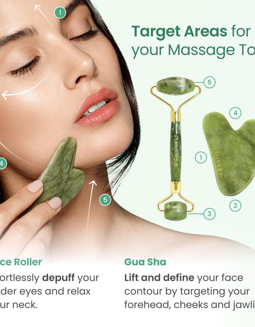 Load image into Gallery viewer, Jade Roller for Face and Gua Sha Facial Tools - Includes Real Jade Roller and Gua Sha Set - Certified Face Roller and Guasha for Your Skin Care Routine
